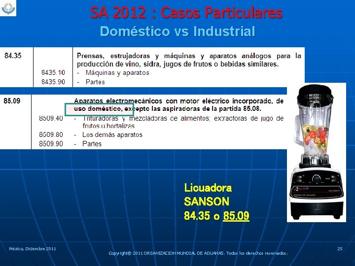 SA 2012 : Casos Particulares Doméstico vs Industrial Licuadora SANSON 84. 35 o 85.