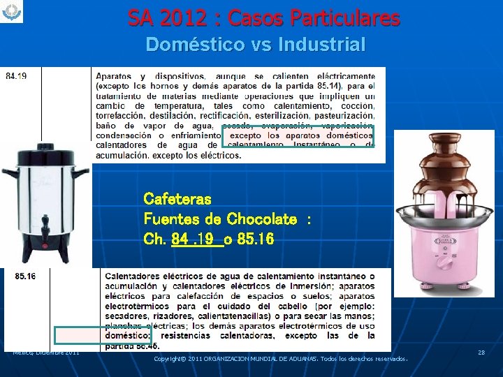 SA 2012 : Casos Particulares Doméstico vs Industrial Cafeteras Fuentes de Chocolate : Ch.