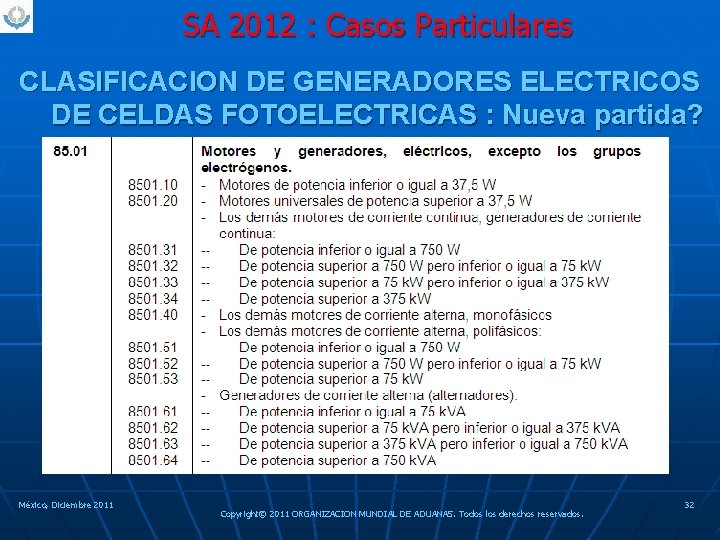 SA 2012 : Casos Particulares CLASIFICACION DE GENERADORES ELECTRICOS DE CELDAS FOTOELECTRICAS : Nueva