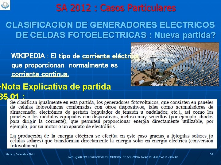 SA 2012 : Casos Particulares CLASIFICACION DE GENERADORES ELECTRICOS DE CELDAS FOTOELECTRICAS : Nueva