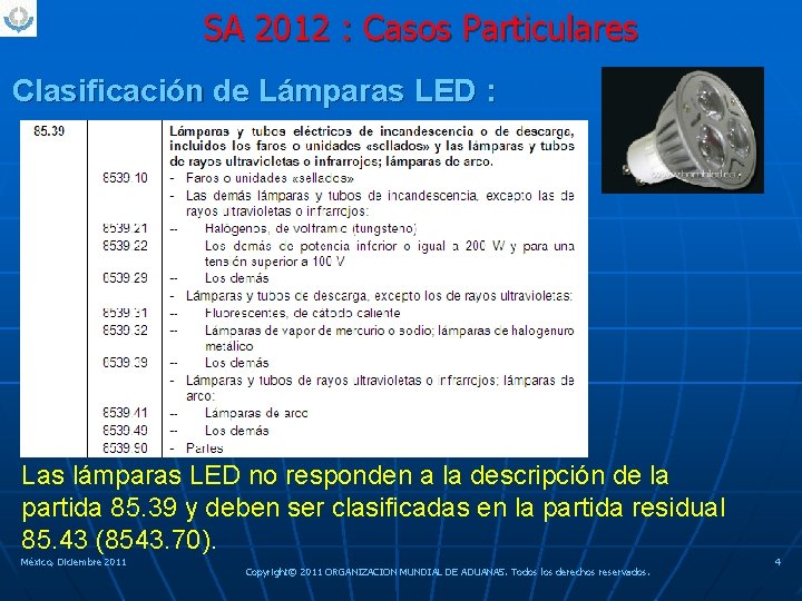 SA 2012 : Casos Particulares Clasificación de Lámparas LED : Las lámparas LED no
