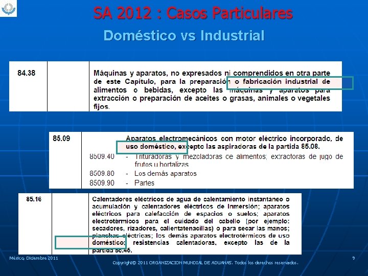 SA 2012 : Casos Particulares Doméstico vs Industrial México, Diciembre 2011 Copyright© 2011 ORGANIZACION