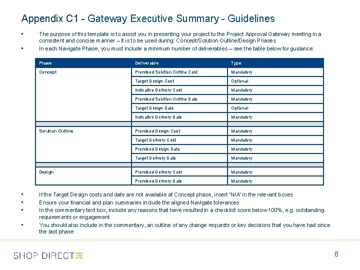 Appendix C 1 - Gateway Executive Summary - Guidelines • • The purpose of