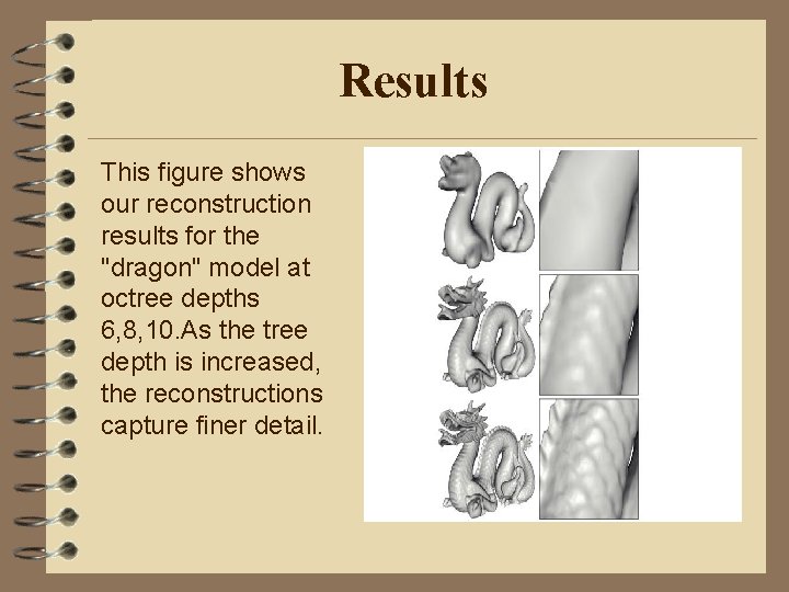 Results This figure shows our reconstruction results for the "dragon" model at octree depths