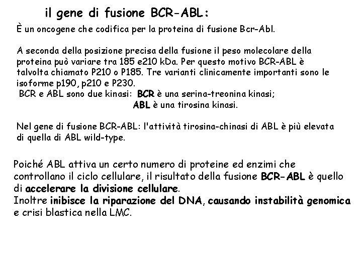 il gene di fusione BCR-ABL: È un oncogene che codifica per la proteina di