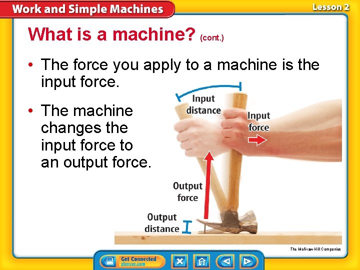 What is a machine? (cont. ) • The force you apply to a machine