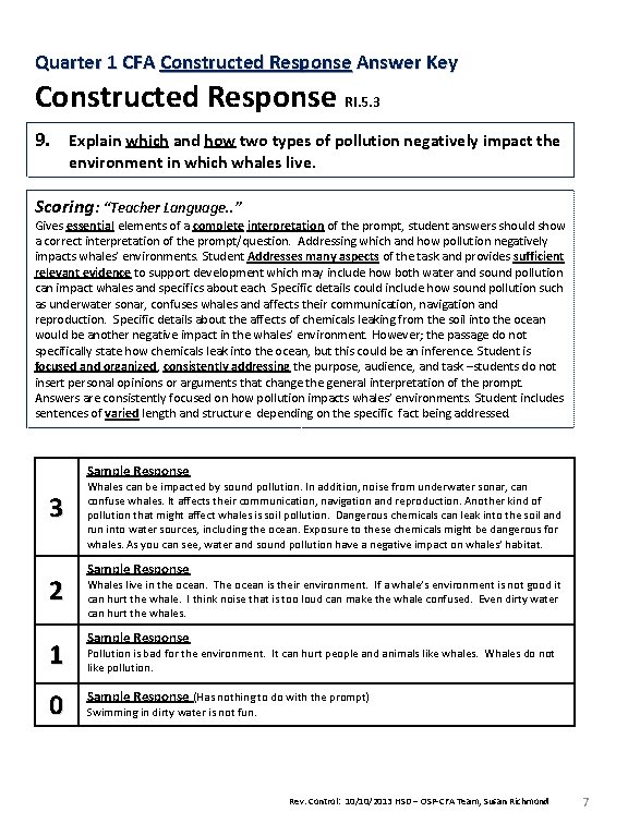 Quarter 1 CFA Constructed Response Answer Key Constructed Response RI. 5. 3 9. Explain
