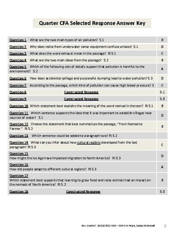 Quarter CFA Selected Response Answer Key Question 1 What are the two main types