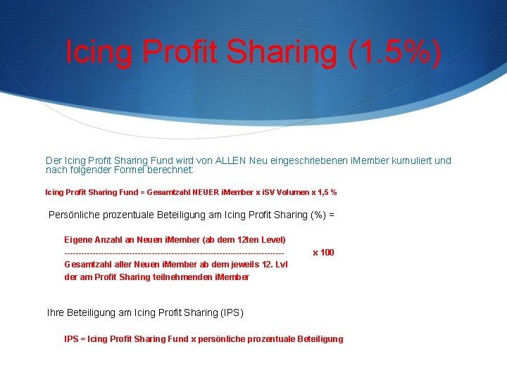 Icing Profit Sharing (1. 5%) Der Icing Profit Sharing Fund wird von ALLEN Neu