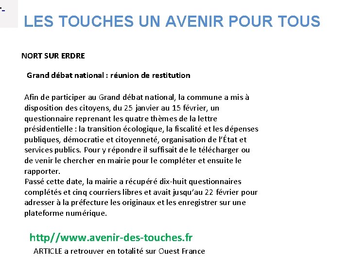  • LES TOUCHES UN AVENIR POUR TOUS NORT SUR ERDRE Grand débat national