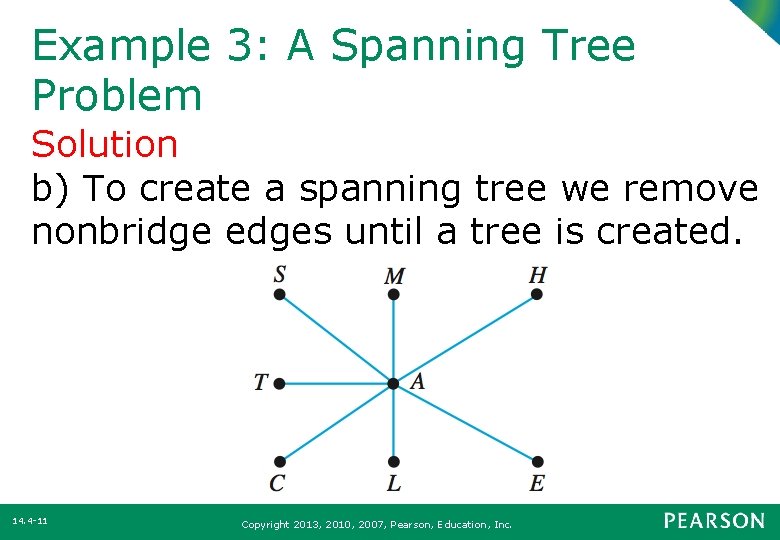 Example 3: A Spanning Tree Problem Solution b) To create a spanning tree we
