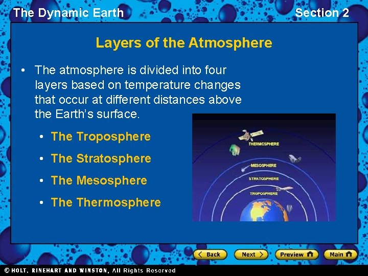 The Dynamic Earth Layers of the Atmosphere • The atmosphere is divided into four