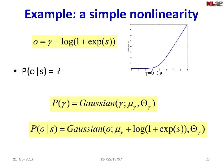 Example: a simple nonlinearity • P(o|s) = ? 21 Nov 2013 g=0 ; s