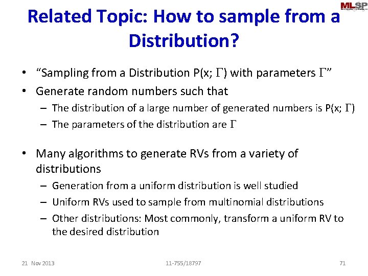 Related Topic: How to sample from a Distribution? • “Sampling from a Distribution P(x;