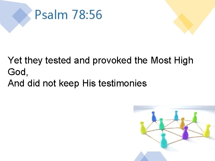 Psalm 78: 56 Yet they tested and provoked the Most High God, And did