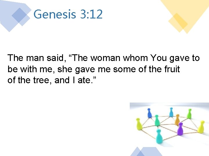 Genesis 3: 12 The man said, “The woman whom You gave to be with