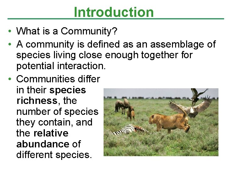 Introduction • What is a Community? • A community is defined as an assemblage Introduction • What is a Community? • A community is defined as an assemblage