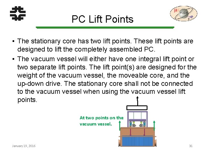 PC Lift Points • The stationary core has two lift points. These lift points