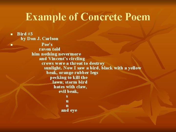 Example of Concrete Poem n n Bird #3 by Don J. Carlson Poe's raven