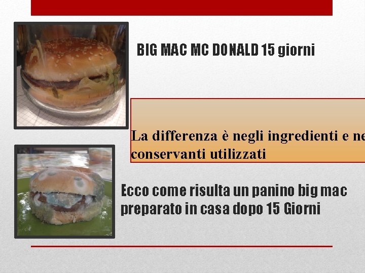 BIG MAC MC DONALD 15 giorni La differenza è negli ingredienti e ne conservanti