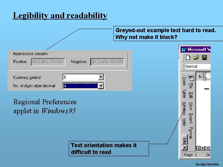 Legibility and readability Greyed-out example text hard to read. Why not make it black?