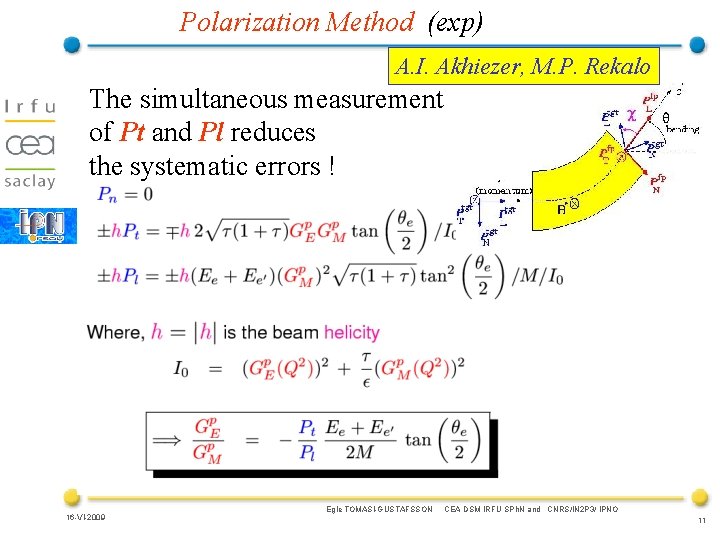 Polarization Method (exp) A. I. Akhiezer, M. P. Rekalo The simultaneous measurement of Pt