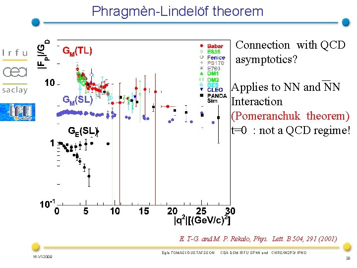 Phragmèn-Lindelöf theorem Connection with QCD asymptotics? Applies to NN and NN Interaction (Pomeranchuk theorem)