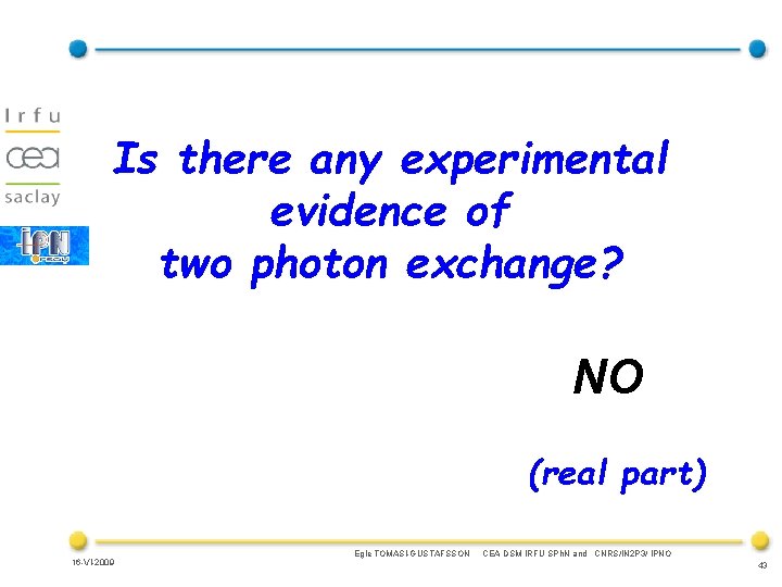 Is there any experimental evidence of two photon exchange? NO (real part) 16 -VI-2009