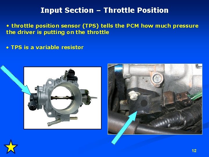 Input Section – Throttle Position • throttle position sensor (TPS) tells the PCM how