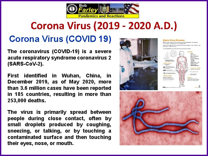 Corona Virus (2019 - 2020 A. D. ) Corona Virus (COVID 19) The coronavirus