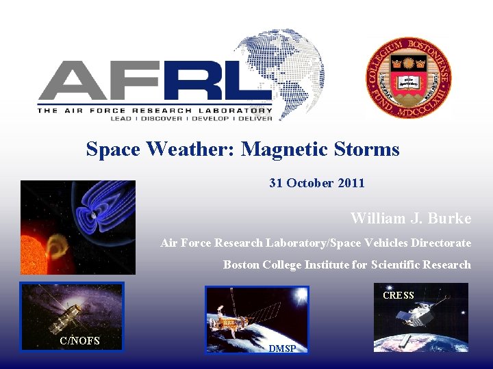 Space Weather: Magnetic Storms 31 October 2011 William J. Burke Air Force Research Laboratory/Space