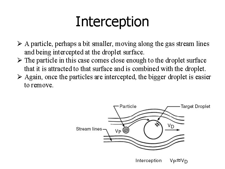 Interception Ø A particle, perhaps a bit smaller, moving along the gas stream lines