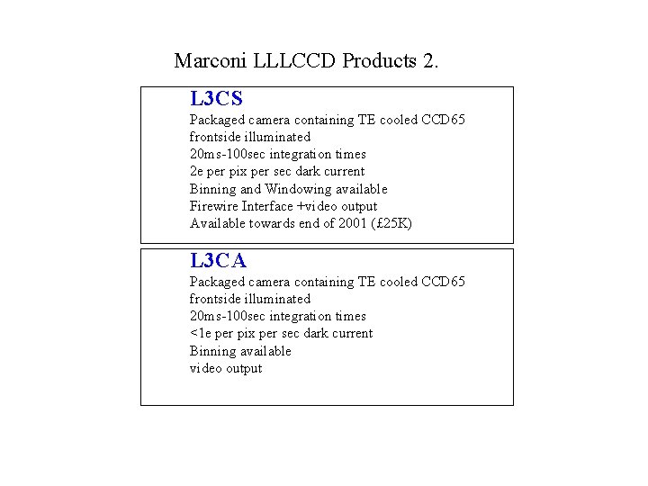 Marconi LLLCCD Products 2. L 3 CS Packaged camera containing TE cooled CCD 65