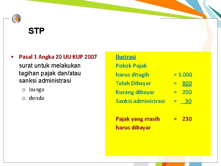 STP • Pasal 1 Angka 20 UU KUP 2007 surat untuk melakukan tagihan pajak