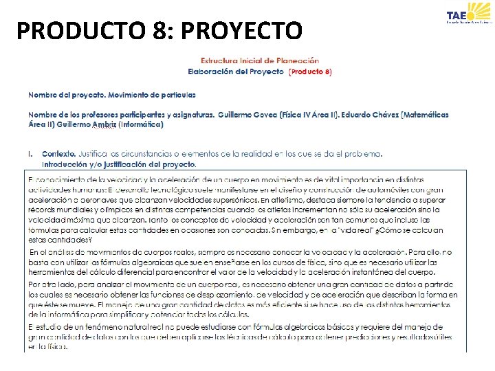 PRODUCTO 8: PROYECTO 