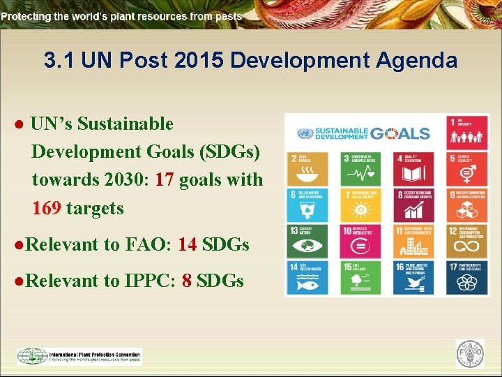 3. 1 UN Post 2015 Development Agenda ● UN’s Sustainable Development Goals (SDGs) towards