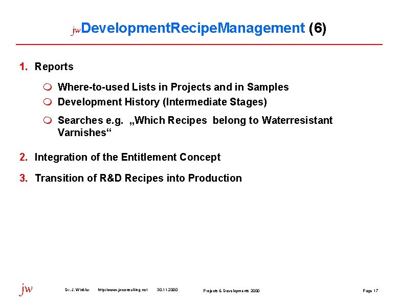 jw. Development. Recipe. Management (6) 1. Reports m Where-to-used Lists in Projects and in
