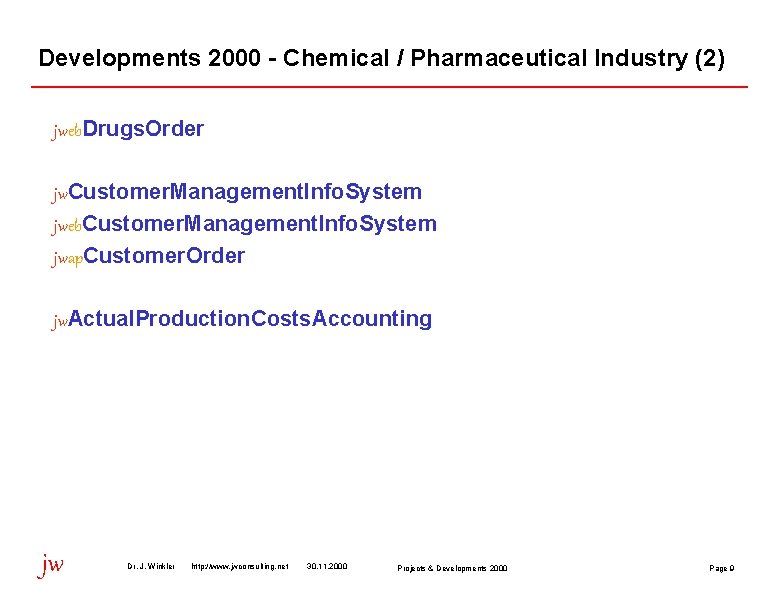 Developments 2000 - Chemical / Pharmaceutical Industry (2) jweb. Drugs. Order jw. Customer. Management.