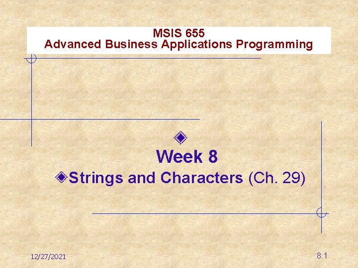 MSIS 655 Advanced Business Applications Programming Week 8 Strings and Characters (Ch. 29) 12/27/2021