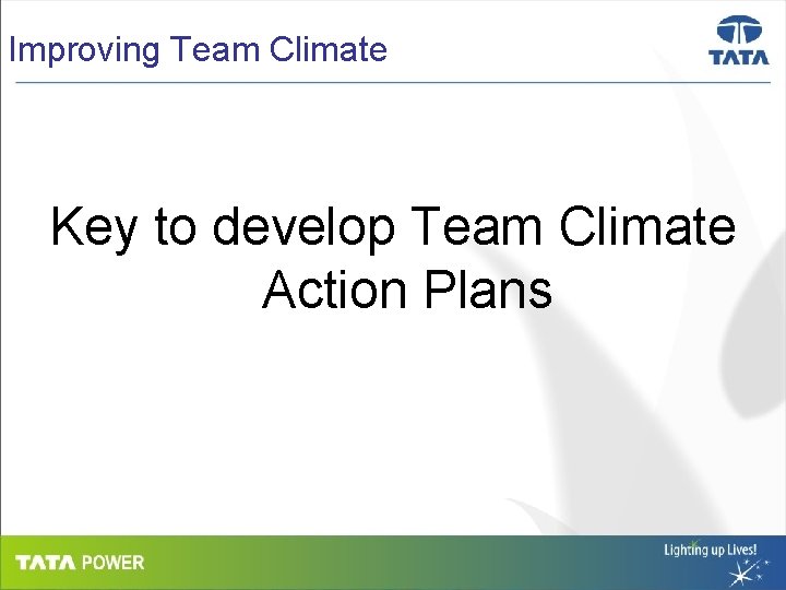 Improving Team Climate Key to develop Team Climate Action Plans 