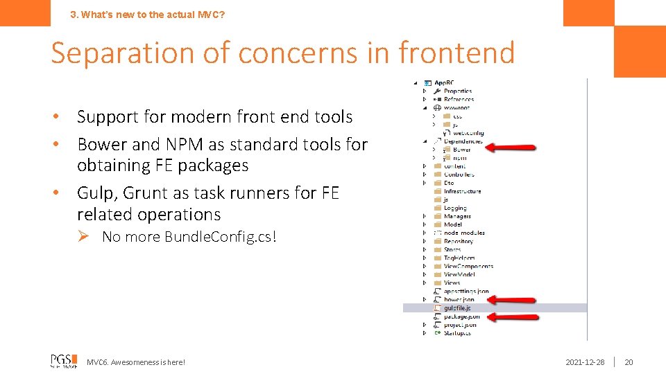 3. What’s new to the actual MVC? Separation of concerns in frontend • Support