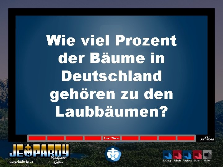 Wie viel Prozent der Bäume in Deutschland gehören zu den Laubbäumen? Start Timer ZUR