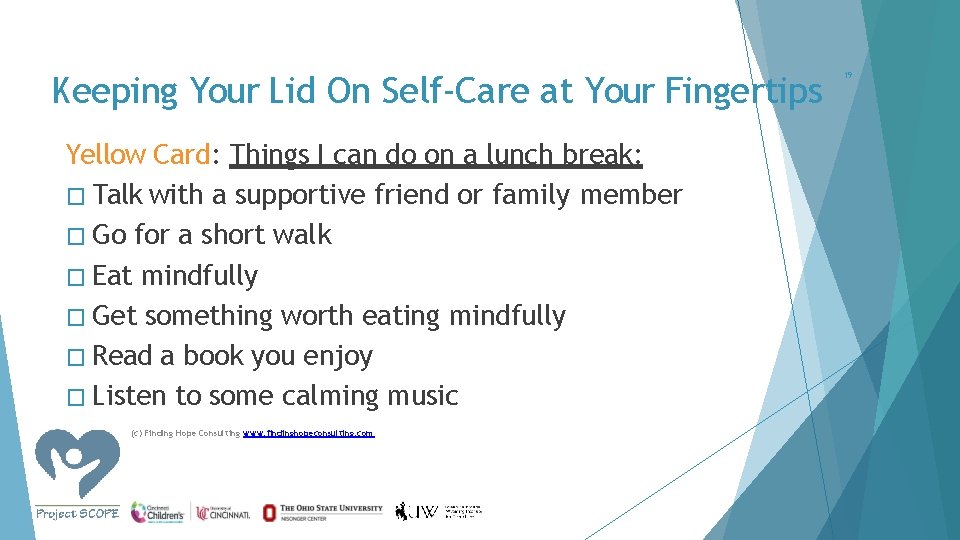 Keeping Your Lid On Self-Care at Your Fingertips Yellow Card: Things I can do