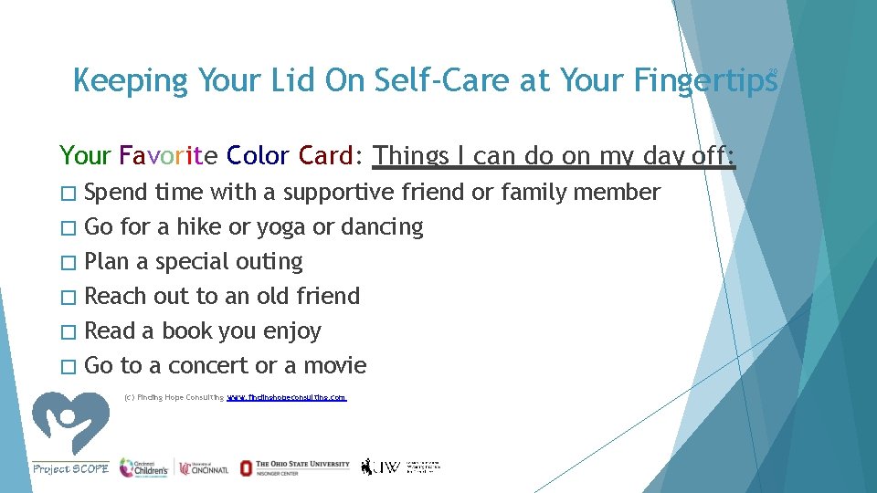 Keeping Your Lid On Self-Care at Your Fingertips 20 Your Favorite Color Card: Things
