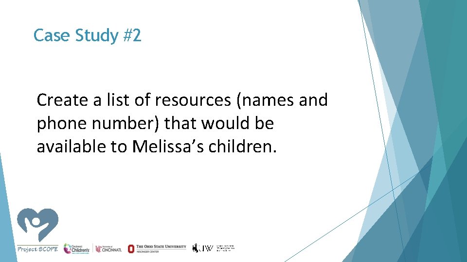 Case Study #2 Create a list of resources (names and phone number) that would