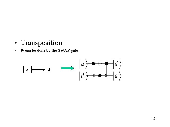  • Transposition • ►can be done by the SWAP gate a d 10