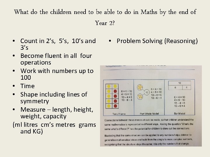 What do the children need to be able to do in Maths by the