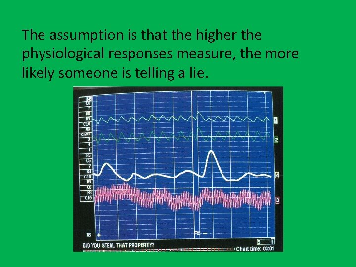 The assumption is that the higher the physiological responses measure, the more likely someone