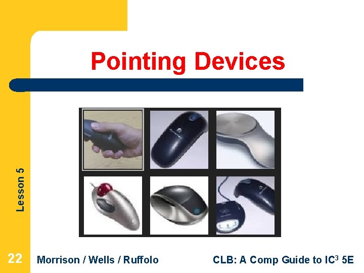 Lesson 5 Pointing Devices 22 Morrison / Wells / Ruffolo CLB: A Comp Guide