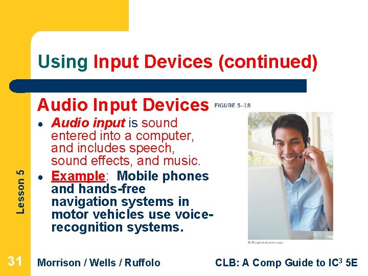 Using Input Devices (continued) Audio Input Devices Lesson 5 ● 31 ● Audio input